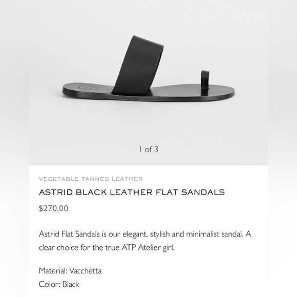 ATP Astrid Black Leather Flat Sandal Size 41/10 - Picture 1 of 8